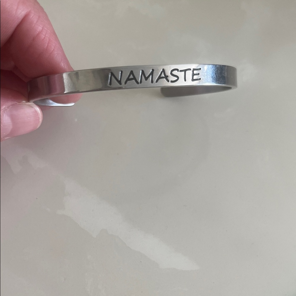 Silver Tone Namaste' Cuff Bracelet
